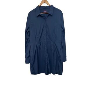 UNTUCKIT Marisol Navy Blue Cotton Blend Long Sleeve Shirt Dress Size 16 Classic
